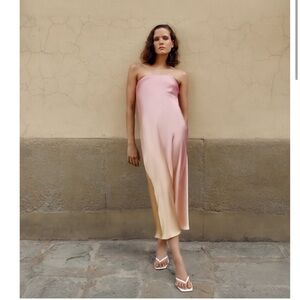 Zara Strapless Satin Effect Dress size Medium